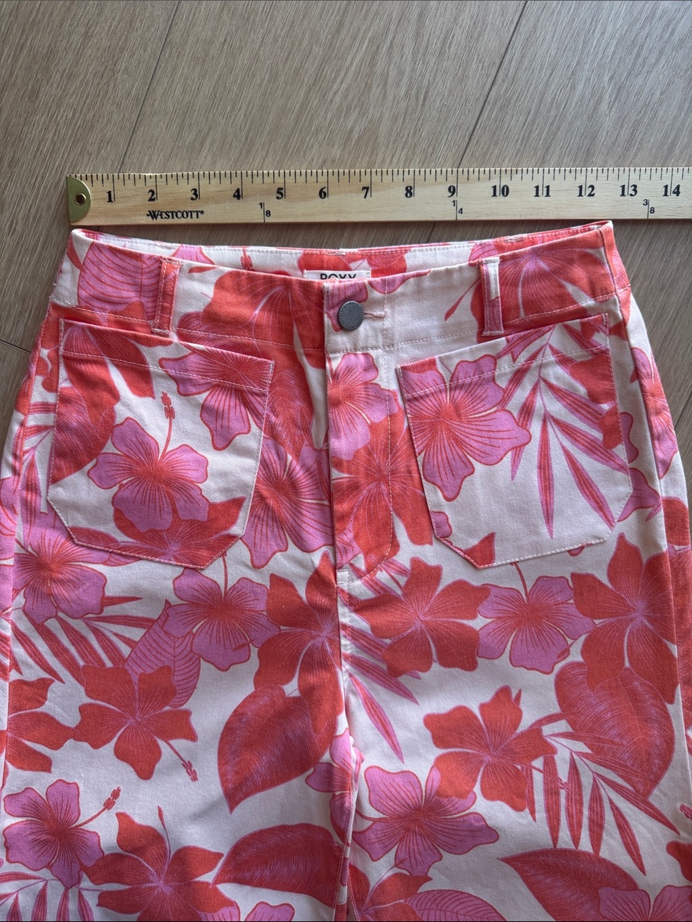 Roxy Coastal Cruiser Wide Leg Trousers Pale Dogwood Hibiscus Size 27 - Picture 13 of 16